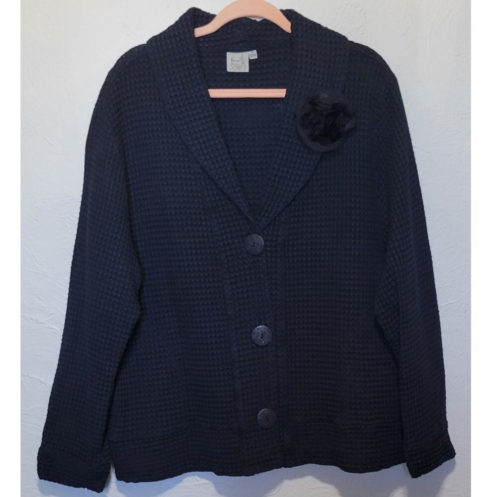 Focus Casual Life Waffle Knit Button Front Cardigan with Pockets